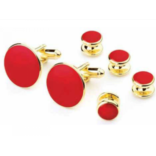 Red Stone Tuxedo Studs and Cufflinks